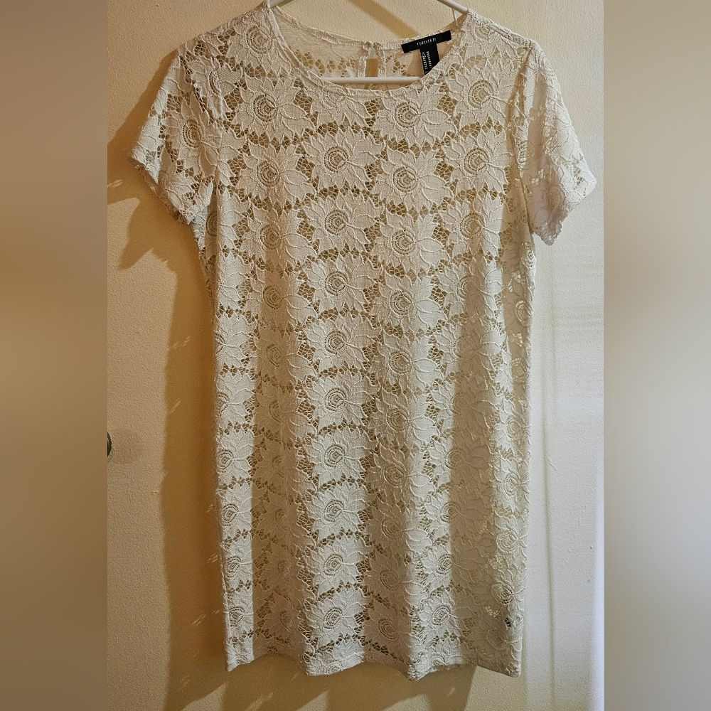Forever 21 White Floral Lace Cover-Up Dress